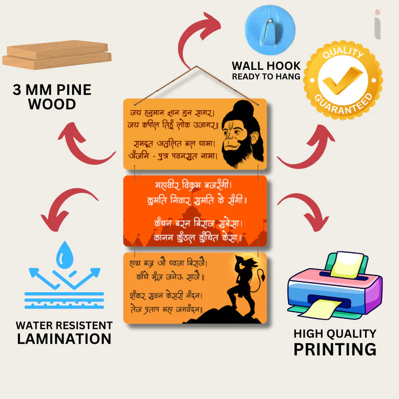 Shri Hanuman Chalisa Wooden Wall Hanging – Divine Protection for Your Home